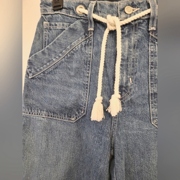 NWT Lauren Ralph Lauren Highrise Wideleg Blue Baggie Jeans Rope Drawstring Sz 6 - Picture 7 of 13